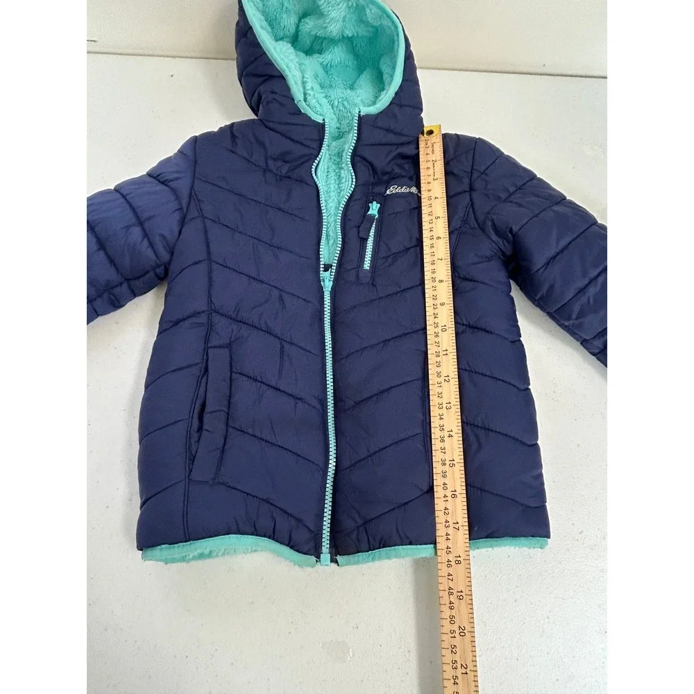 Eddie Bauer Kids Puffer Jacket Navy Blue Teal Hooded‎ Zip Front Insulated